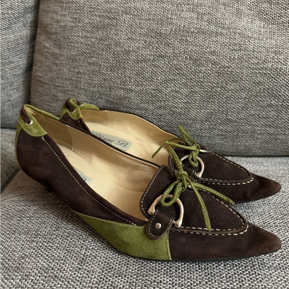 Women’s Diane B Milano Suede Green Brown Shoes Vintage Italy 38.5 Used - Picture 4 of 15